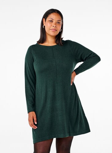 Zizzifashion Knitted dress in cotton-viscose blend, Scarab, Model image number 0