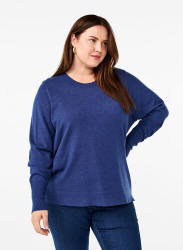 Zizzifashion FLASH - Knitted blouse with a round neck, Estate Blue Mel., Model image number 0