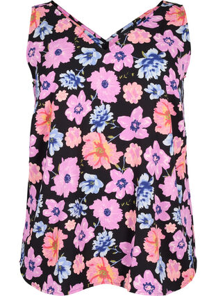 Zizzifashion Floral top with v-neck, Black Big Flower AOP, Packshot image number 0