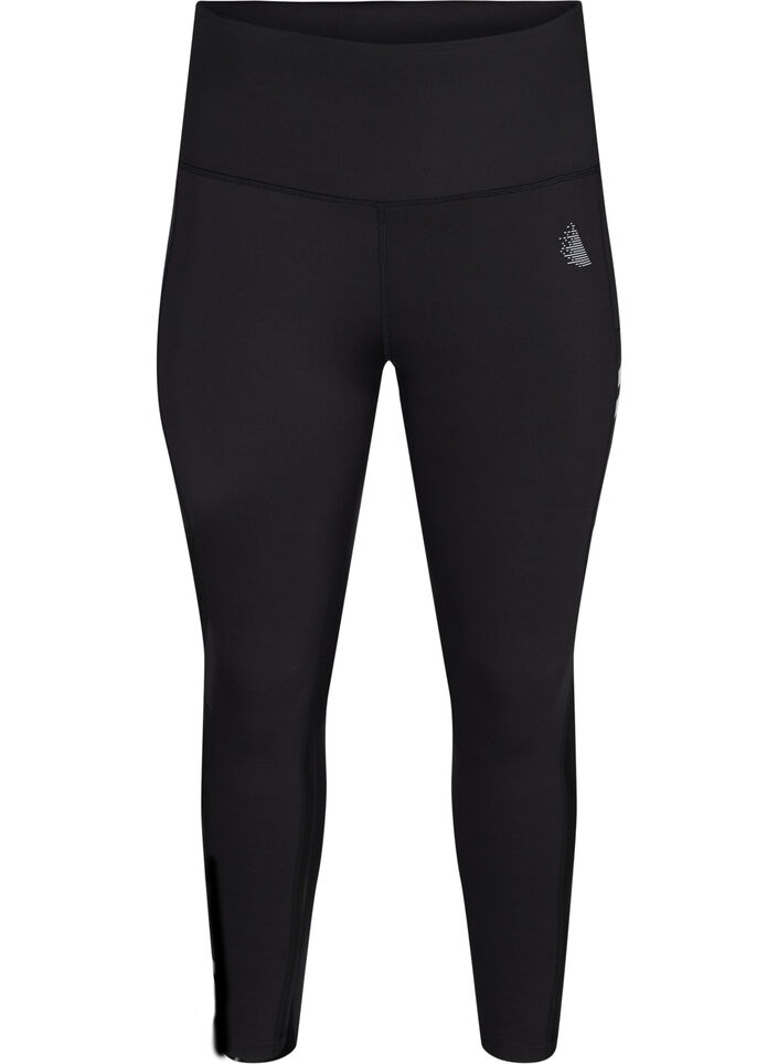 Cropped reflective gym leggings with pocket - Black - Sz. 42-60