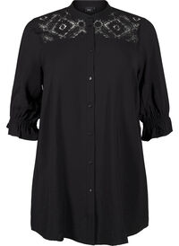 Long viscose shirt with lace detail
