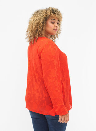 Zizzifashion Long-sleeved shirt with jacquard look, Orange.com, Model image number 1