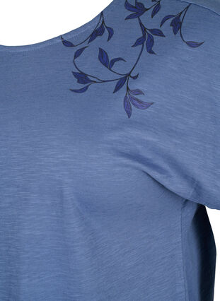 Cotton t-shirt with leaf print, Vintage Indigo Leaf, Packshot image number 3