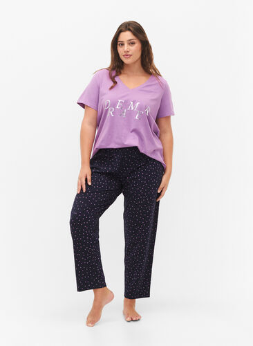 Zizzifashion Cotton pyjamas pants with print, Night Sky Dot, Model image number 0