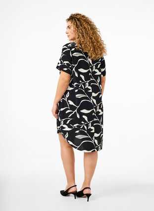 Zizzifashion Dress with print and short sleeves, Bl.An.Wh.Fl.AOP, Model image number 1