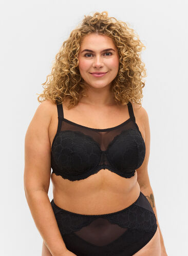 Padded bra with lace and underwire - Pink - Sz. 85E-115H - Zizzi Outlet