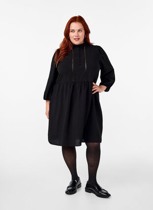 Zizzifashion Knee-length dress with embroidery and 3/4 sleeves, Black, Model image number 3