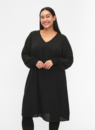 Zizzifashion FLASH - Long sleeve dress with glitter, Black w. Silver , Model image number 0