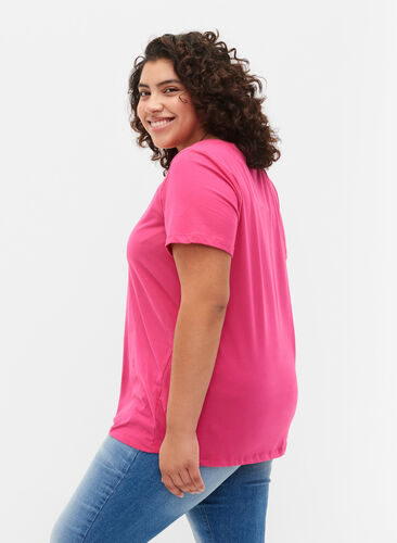 Zizzifashion Basic plain cotton t-shirt, Beetroot Purple, Model image number 1