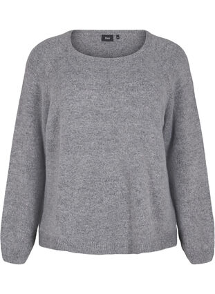 Zizzifashion Loose-fitting knitted blouse with round neck, Medium Grey Melange, Packshot image number 0