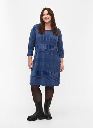 Zizzifashion Dress with 3/4 sleeves and striped pattern, Estate Blue Melange, Model image number 3