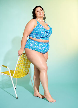 Zizzifashion Extra high waist bikini bottom with floral print, Blue Flower Print, Image image number 0