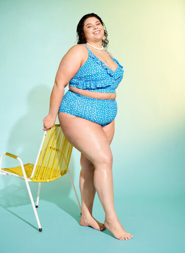 Extra high waist bikini bottom with floral print - Blue - Sz. 42