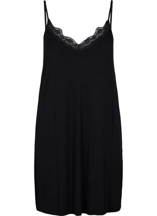 Zizzifashion Viscose nightgown with lace trim, Black, Packshot image number 0