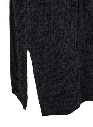 Zizzifashion Long oversized knitted dress with slit, Dark Grey Melange, Packshot image number 3