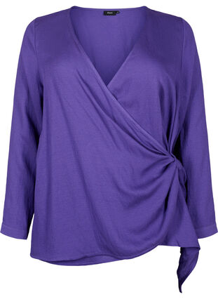 Zizzifashion Long-sleeved blouse in viscose with a wrap look, Prism Violet, Packshot image number 0