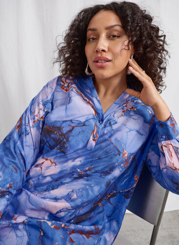 Zizzifashion Viscose shirt dress with marble print, Palace Blue AOP, Image image number 0