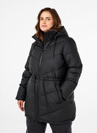 Water-repellent puffer jacket with hood, Black, Model