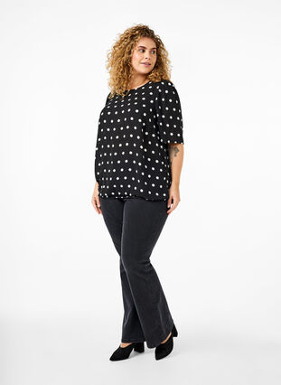 Zizzifashion Dotted blouse with short sleeves, Black W. White Dot, Model image number 2