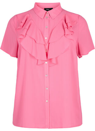 Zizzifashion Short sleeve shirt blouse with ruffles, Pink Power, Packshot image number 0