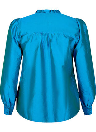 Zizzifashion Shiny shirt blouse with ruffles, Diva Blue, Packshot image number 1