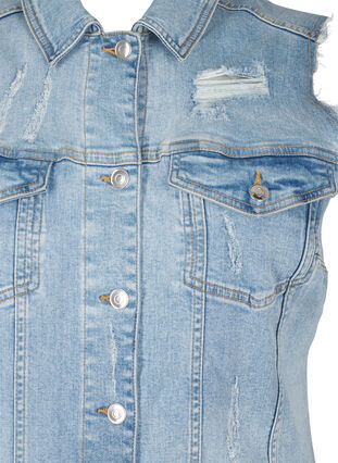 Zizzifashion Sleeveless denim dress with raw edge details, Light Blue Denim, Packshot image number 2