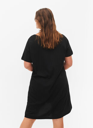 Zizzifashion Organic cotton nightdress with V-neck , Black W. Yesterday, Model image number 1