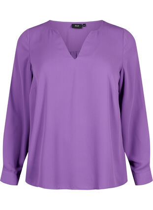 Zizzifashion Long sleeve blouse with wrinkles on the back, Pansy, Packshot image number 0