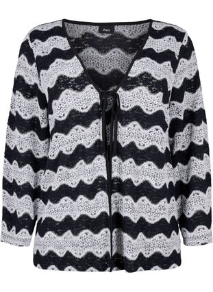 Zizzifashion Knitted cardigan with wave pattern, Black Stripe, Packshot image number 0