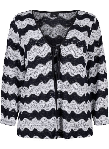 Zizzifashion Knitted cardigan with wave pattern, Black Stripe, Packshot image number 0