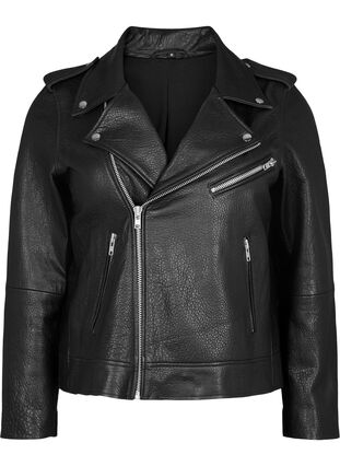 Zizzifashion Leather biker jacket with pockets, Black, Packshot image number 0