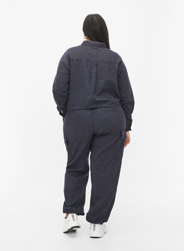 Zizzifashion Pinstriped cotton cargo pants, Dark Blue Stripe, Model image number 1