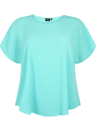 Zizzifashion Blouse with short sleeves and a round neckline, Turquoise, Packshot image number 0