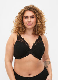 Padded lace bra with underwire, Black, Model