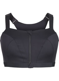 Sports bra with a front closure and high support, Black, Packshot