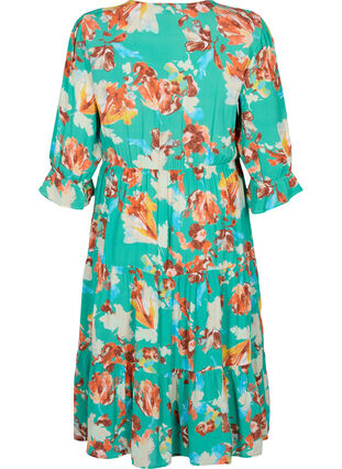 Zizzifashion Printed viscose dress with smock at the top, Arcadia AOP, Packshot image number 1