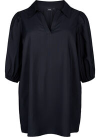 Viscose tunic with V-neck and collar