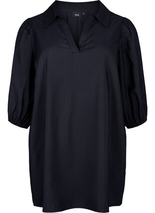 Zizzifashion Viscose tunic with V-neck and collar, Black, Packshot image number 0