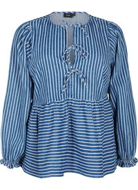 Striped denim blouse with front tie