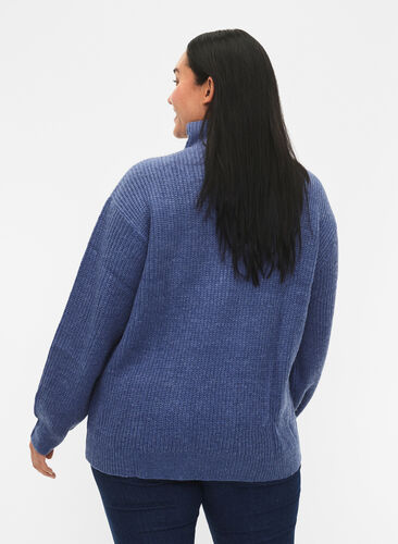 Zizzifashion FLASH - Knitted sweater with high neck and zipper, Coastal Fjord Mel., Model image number 1