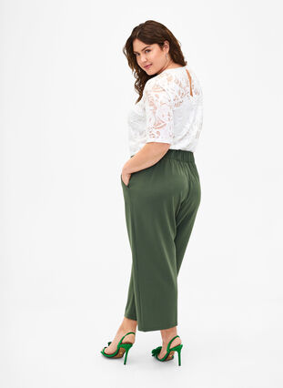 Zizzifashion 7/8 pants with loose fit, Thyme, Model image number 1