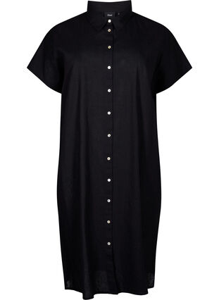 Zizzifashion Long shirt in cotton blend with linen, Black, Packshot image number 0