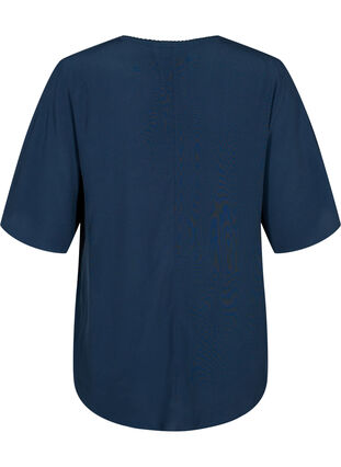 Zizzifashion Viscose blouse with 1/2 sleeves and embroidery detail, Total Eclipse, Packshot image number 1