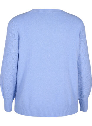 Zizzifashion Knitted blouse with lace pattern, Cornflower Blue Mel., Packshot image number 1