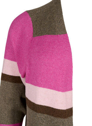 Zizzifashion Long knit cardigan with wide stripes, Fuchsia Red Mel.Comb, Packshot image number 2