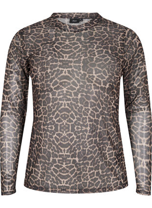 Zizzifashion Mesh blouse with leopard pattern, LEO AOP, Packshot image number 0