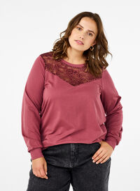 Sweatshirt with lace details, Rose Brown, Model