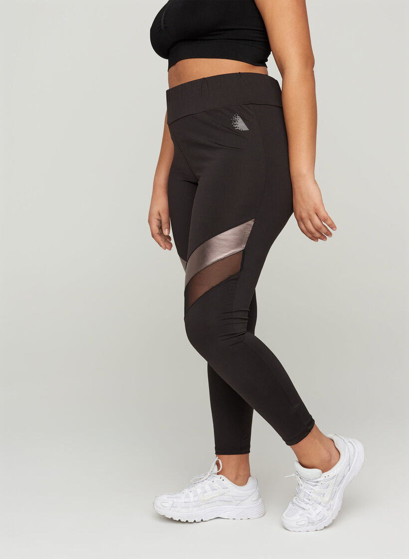 Cropped sports leggings with mesh - Black - Sz. 42-60 - Zizzifashion