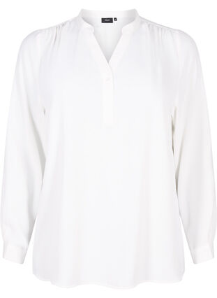 Zizzifashion Long-sleeved shirt blouse with V-neck, Bright White, Packshot image number 0