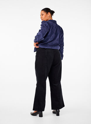 Zizzifashion Bootcut corduroy pants with a high waist, Black, Model image number 1